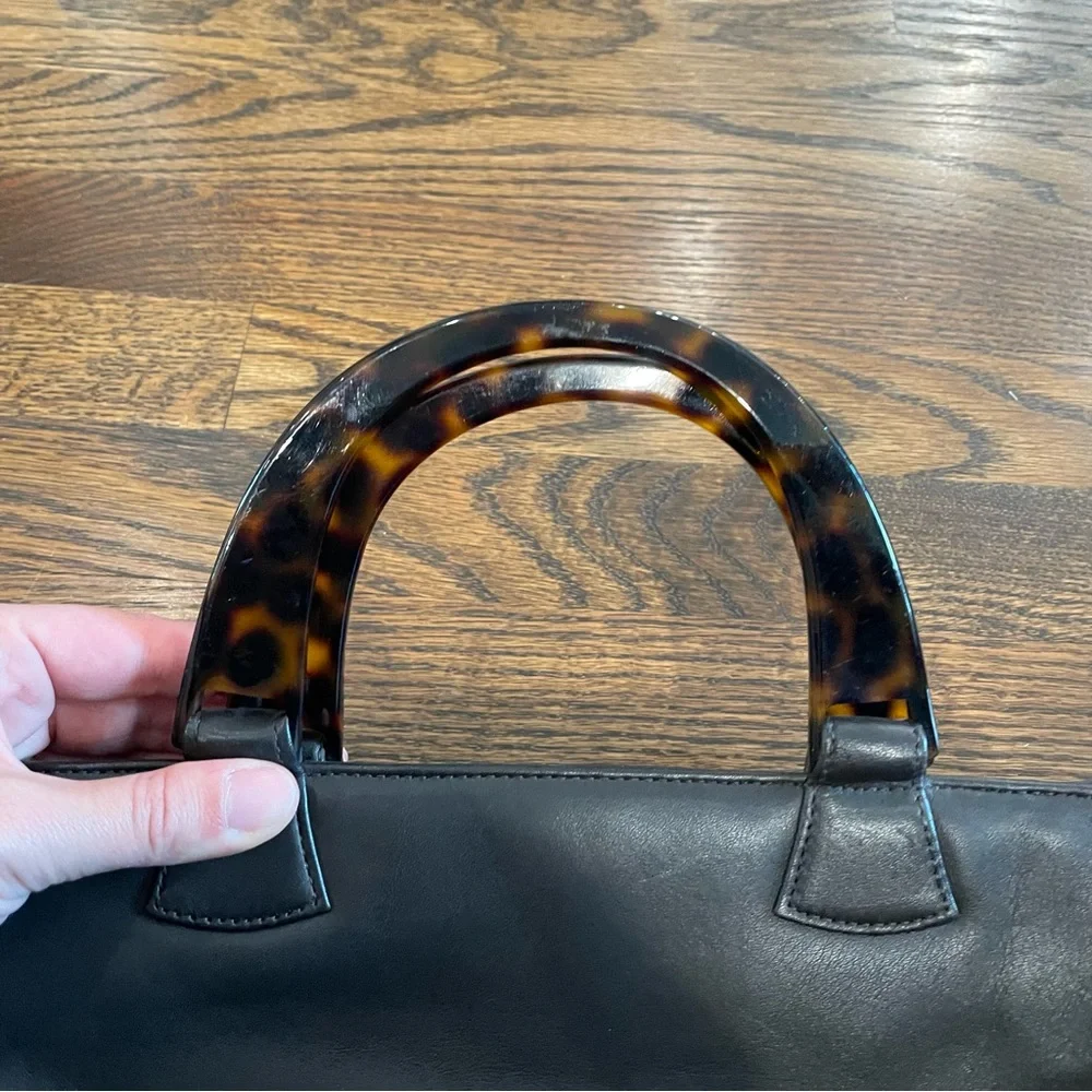 ADRIENNE VITTADINI Vintage Dark Brown Leather Tortoise Shell Top Handle Bag